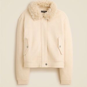 J. Crew Women's Tan Cream Flight Jacket with Faux Fur Collar M